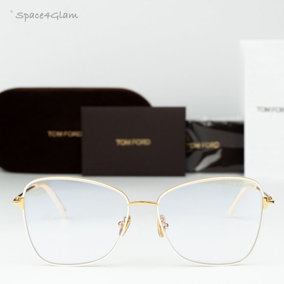 Tom Ford Women Eyeglasses Ivory Gold Clear Blue Block Butterfly FT5906-B 025 NEW main image 5